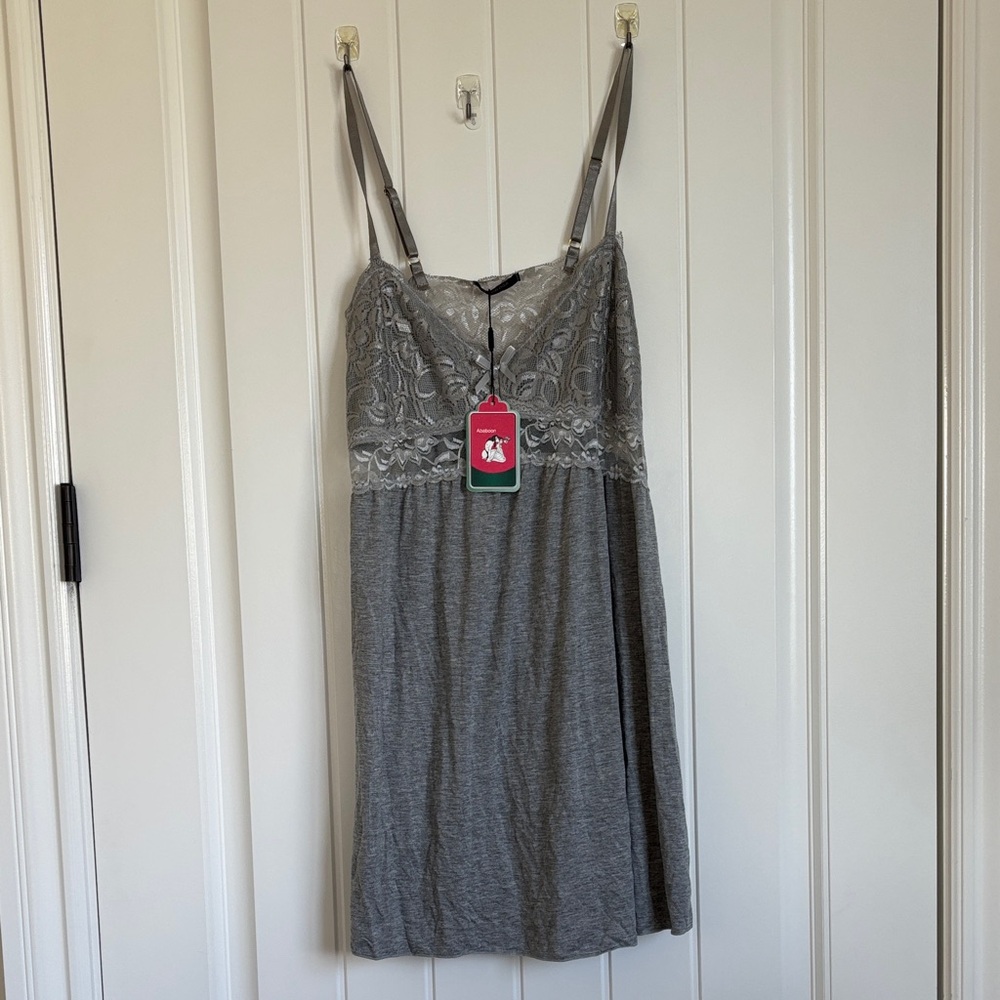 Ababoon Gray Floral Lace Sleepwear Pajamas Cotton Adjustable Straps Large‎